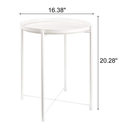 Danpinera KYET01-MW Tray End Table, Round Metal Tray Table Side Sofa Table Anti-Rust And Waterproof Outdoor & Indoor Snack Table Accent Coffee Table White thumb #1