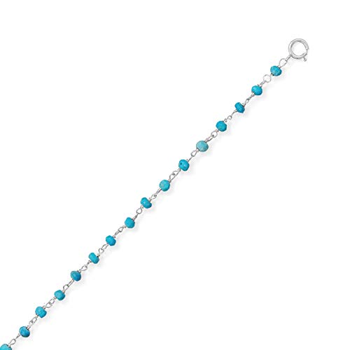 Azurebella Jewelry Reconstituted Turquoise Anklet Adjustable Length Sterling Silver #TOP1