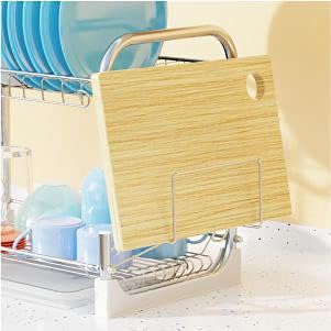 Dish Drying Rack, Veckle 2 Tier Dish Drainer Easy Install Non-Slip Dish Rack Chrome Plated Dish Dryer with Removable Drain Board, Utensil Holder, Cutting Board Holder for Kitchen Counter, Silver