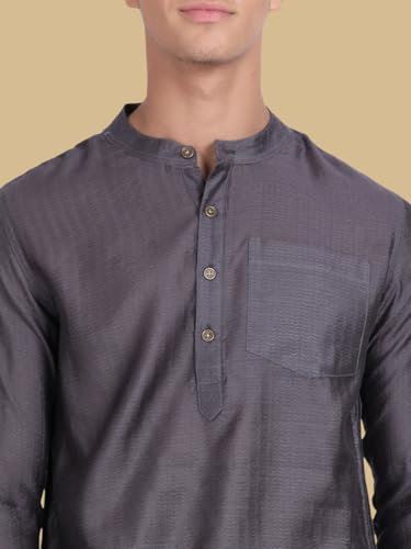 Image of KRYPTIC Men's Full Sleeve Regular Fit Short Kurta in Premium Pure Cotton with Patch Pocket and Mandarin Collar - Perfect Blend of Style and Comfort