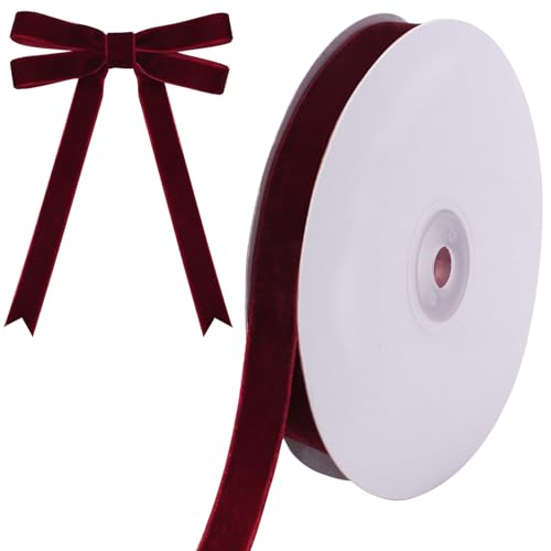 Tsorode 10 Yards Burgundy Velvet Ribbon for...