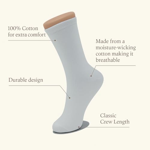 Image of 100% Cotton Crew Socks for Women (6-Pack) - Pure Natural Cotton Womens Crew Socks - Soft Daily Casual Socks