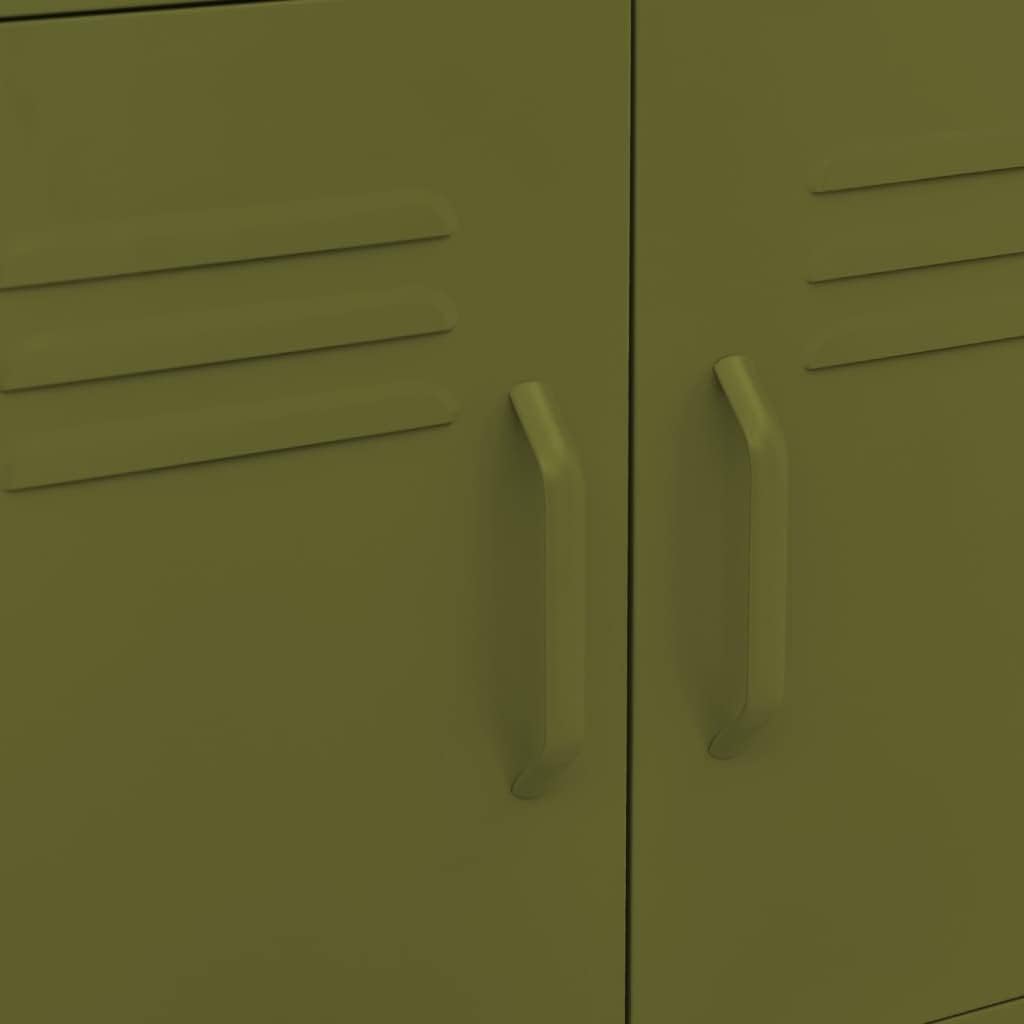 4-Piece Olive Green Steel Storage Cabinet with Adjustable Shelves and Lockable Wheels for Home Organization and Industrial Style Decor