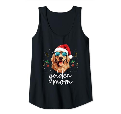 Golden Retriever Mom indossa cappello di Babbo Natale e occhiali da sole di Natale Canotta