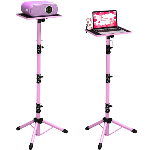 DECOSIS Pink Projector Stand Tripod, Laptop Tripod Stand Adjustable Height 23.5\" - 63.5\" with Gooseneck Phone Holder, Laptop Floor Stand for Office, Home, Stage, Studio, DJ Racks Musical Instruments