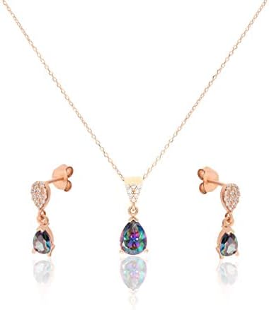 MM Madam&Matmazel Kadın Modası Madam Matmazel Mistik Topaz Gümüş Takı Seti | 925 Ayar Gerçek Gümüş, Pembe Altın - Görsel 1