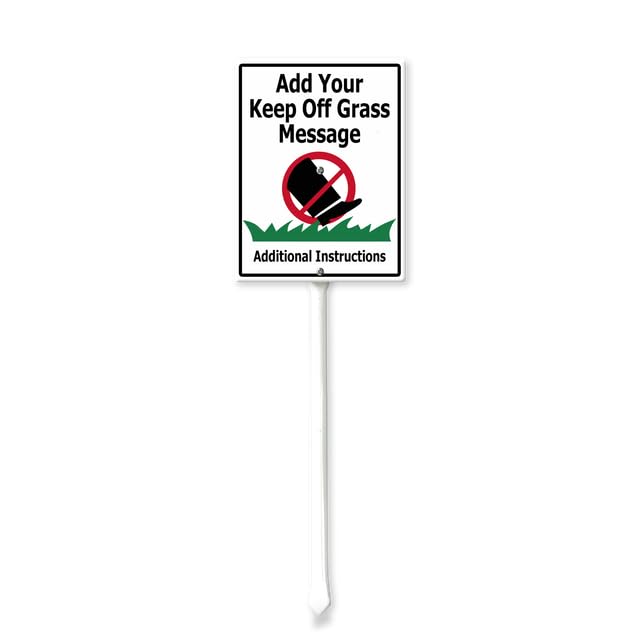 Horienteeon Custom Keep Off Grass Yard Sign with Stake, Stay Off Grass Sign(Black-White), Add Your Instructions,Sturdy Aluminum Sign Rust Free, Statement Plaque for Yard Lawn Use 17.5×22cm
