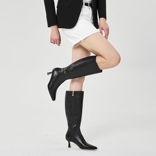 Image of GENSHUO Knee High Boots for Women, 2.3 Inch Low Kitten Heel Tall Boots, Square Toe Long Dress Boots with Side Zipper, Fall Winter