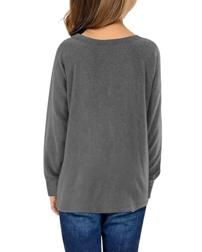 Image of Girls Shirts for 6-13 Years Long Sleeve Crewneck Tops with Pockets