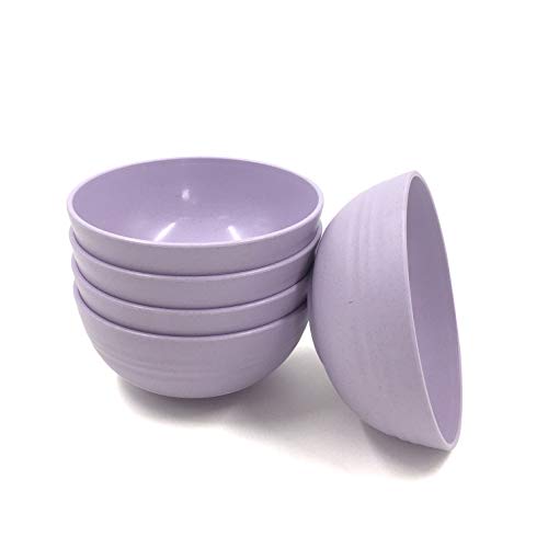 Set Of 5 Unbreakable Lightweight Rice Bowl, Premium Wheat Straw Cereal Bowl, Bowl Mouth 5.3Inch Soup Bowls, For Cereal, Soup And Fruit, Salad, Noodle, Dishwasher Safe (Purple) #TOP29