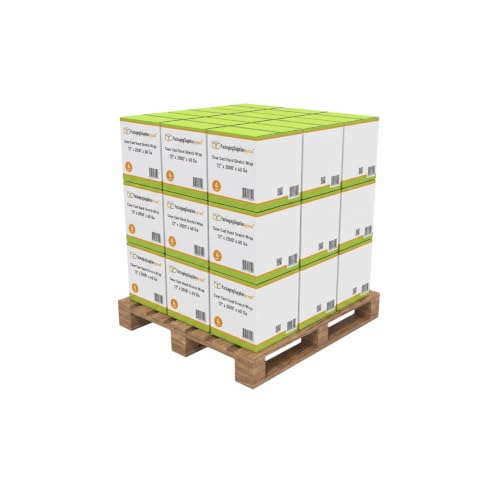 PSBM Stretch Wrap, 128 Rolls 12 Inch x 2000 Feet 60 Gauge Heavy Duty up to 800% Ultimate Stretch Clear Plastic Wrap Industrial Strength Shrink Film for Moving, Packing & Shipping
