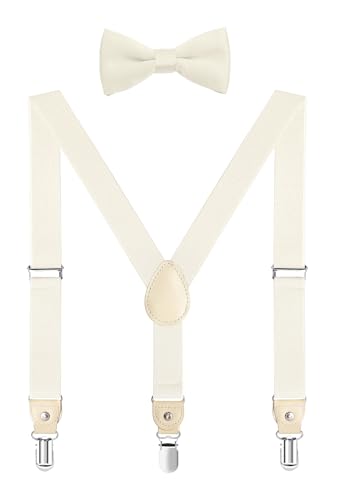 Men's Boys' Suspenders and Bow Tie Set Adjustable Elastic with Strong Metal Clips