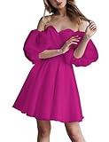 Vestidos cortos de organza para novia, mangas abullonadas, vestidos de baile de graduación, vestidos de fiesta formales, fucsia, 48