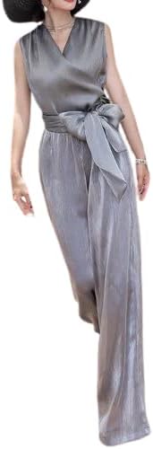 パンツドレス オールインワン 結婚式 二次会 パーティー お呼ばれ 発表会 ノースリーブ カシュクール Vネック ハイウエスト リボン 大きいサイズ パンツドレス オールインワン 結婚式 二次会 オールインワン 通販 Amazon