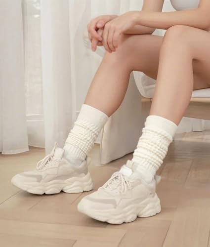 Image of AugRing Womens Slouch Scrunch Socks Retro Knee High Soft Stack Chunky Cozy Boot Socks For Women Size 6-11
