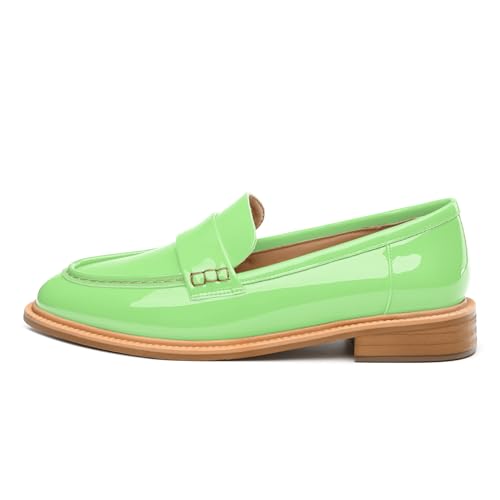 Image of JUSTDANNI Loafers for Women Slip On Shoes with Round Toe 1.2-Inch Low Chunky Block Heel Patent Comfortable Casual Dress Pump Shoes for Wedding Party Work Shopping Dating