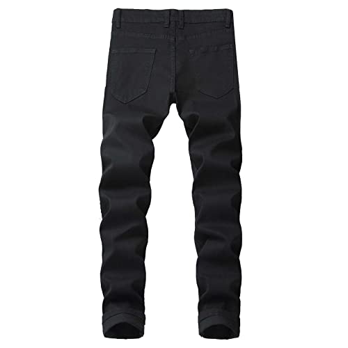 Cotton Straight Ripped Jeans for Men 2023 Fashion Slim Stretch Buckle Zipper Solid Denim Trousers Skinny-Fit Pant4