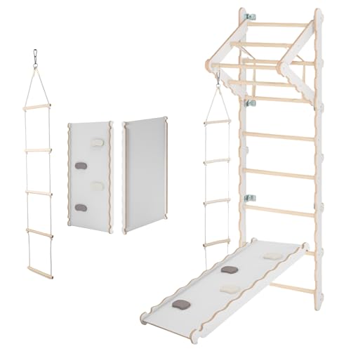 MAMOI® Espalderas Gimnasio para casa (L/XL/XXL) y aditivos | Espaldera Gimnasio de Madera Yarnwood | Espalderas Gimnasio de Interior diseño Moderno | Escalera Sueca | Barra Gimnasia | 100% Eco