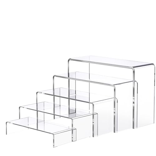 AirBanish 5 Pcs Acryl Risers Display Ständer 5 Größen Rechteckige Acryldisplay Risers klare Tiered Display Stand für Schmuck Kosmetik Cupcakes Makeup Pop-Figuren Halterung