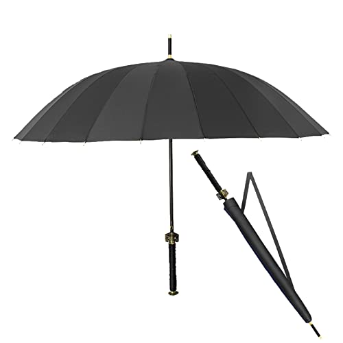 Regenschirm Samurai 24 Rippen Sonne & Regen Regenschirm Windundurchlässige Wasserdicht for Männer Frauen, Schwarz Cover