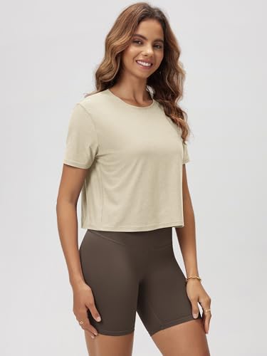Image of ODODOS Women's Performance Cropped Tee Ultra Soft odSTRATUM Tech Short Sleeve Relaxed Top Crew Neck T-Shirts