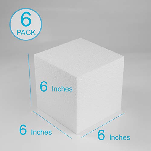 Silverlake Craft Foam Block - 6 Pack of 6x6x6 EPS Polystyrene Cubes for Crafting, Modeling, Art Projects and Floral Arrangements - Sculpting Block for DIY School & Home Art Projects