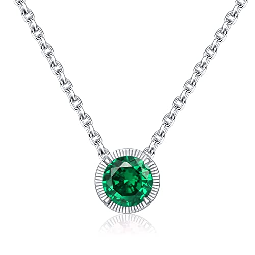 Qings Collar Diamante Verde Esmeralda con Colgante de Birthstone de Mayo para Niñas, Collar con Colgante de Circonita Cúbica