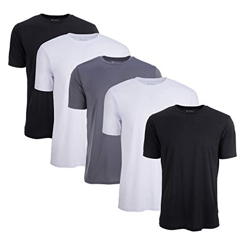 5 Pack: Men's Active Dry Fit Moisture Wicking Athletic Performance Workout Stretch Crew Neck Short Sleeve T-Shirt Top (X-Large, Assorted)