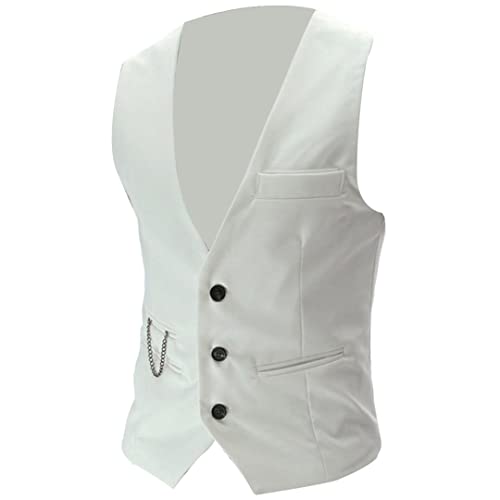 Men's Vest Solid Color V Neck Sleeveless Button Formal Vest Plus Size Suit Business Vest3