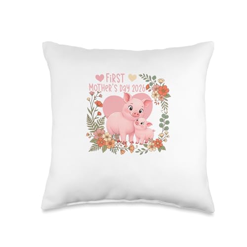 First Mother's Day 2026 Cute Pigs Matching Family Kids Throw Pillow