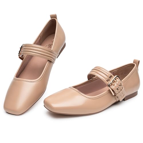 Image of Trary Mary Jane Shoes Women Woven Flats for Women Dressy Ballet Flats Squared Toe Mary Jane Flats Shoes
