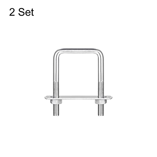 Image of uxcell Square U-Bolts, 2 Sets 47mm(1.85 inch) Inner Width 80mm Length M8 304 Stainless Steel U Clamp Bolt with Nuts and Plates, for Boat Trailer