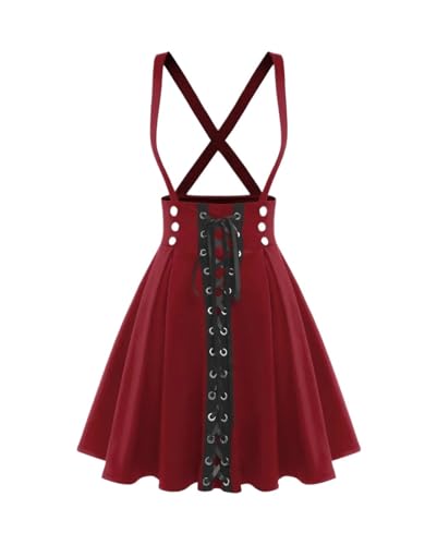 Overall Dress Plus Size Fashion Buttons Suspender Skirts Women Pleated Lace Up Basic Corset Flare Skirt Knee-Length Casual