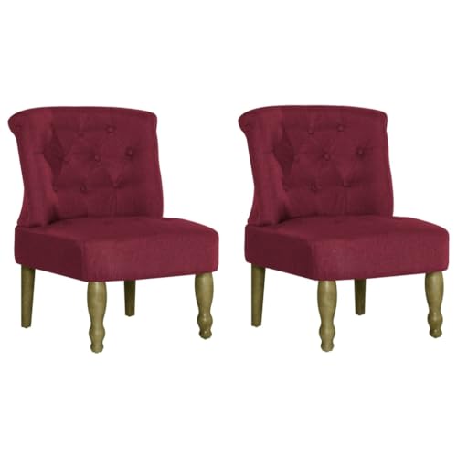 vidaXL 2x Poltrone in Stile Francese Eleganti Moderne Seggiole Imbottite con Schiuma Poltrone Gambe in Legno Rosso Vino in Tessuto