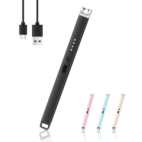 Kerzenfeuerzeug, Flammenloses Winddichtes Elektrisches Feuerzeug mit Sicherheitsschloss & LED-Power-Anzeige, Lichtbogen Typ C Wiederaufladbare Feuerzeuge für Feuerwerk, Grillen, Camping, Geschenke für