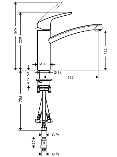 hansgrohe Focus M41 - Niederdruck Armatur Küche, 1 Stahlart, Wasserhahn Küche mit Auslaufhöhe 160 mm, Mischbatterie Küche 150° schwenkbar, Chrom, 31804000