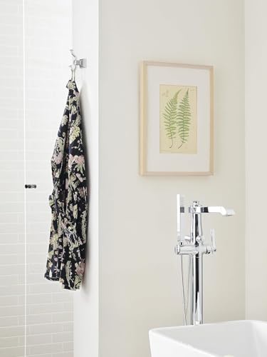 Image of Amerock Mulholland Double Prong Polished Nickel Wall-Mounted Hook | Decorative wall hook in durable zinc construction for coats, hats, bags, towels, and everyday organization