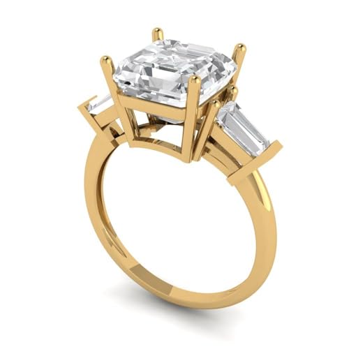 Clara Pucci Yellow/Rose/White 14k Solid Gold 3 stone anniversary Engagement Promise Bridal Ring - 3Ct Asscher Cut Simulated Diamond2