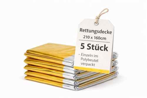buxmed 5 Stück Rettungsdecke Gold Silber Notfalldecke Thermodecke Emergency Isolierdecke Notfallausrüstung Rettungsdecken Aludecke Erste Hilfe Outdoor Survival