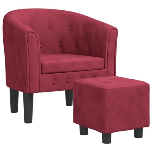 vidaXL Fauteuil Cabriolet avec Repose-Pied, Chaise avec Accoudoirs, Canapé avec Dossier, Siège Rembourré Salon Chambre, Rouge Bordeaux Velours