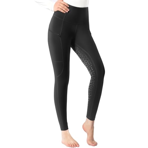 Harrison Howard Women's Full Seat Silicon Grip Equestrian Breeches Horse Riding Tights High Waisted Leggings for Women Classic Black Medium