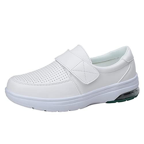 Genérico Sapatos Mujer Zapatillas Sneakers Mujer Zapatos de Fondo Hook & Loop Cojín Zapatos Suaves para Mujeres Zapatos Femeninos Casual Women's Zapatillas Mujer Street Zapatillas (White, 40)
