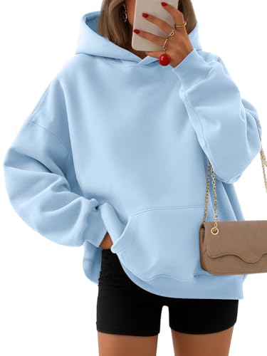 EFAN Women's Oversized Fleece Hoodie, Cozy Plush Pullover Sweatshirt with Pocket LightBlue S