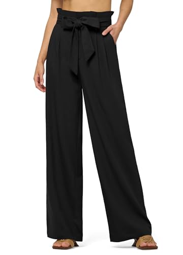 Willit Women Linen Pants Casual Wide Leg Dress Pants High Waisted Paperbag Work Trousers Summer Tie Knot Pockets 28