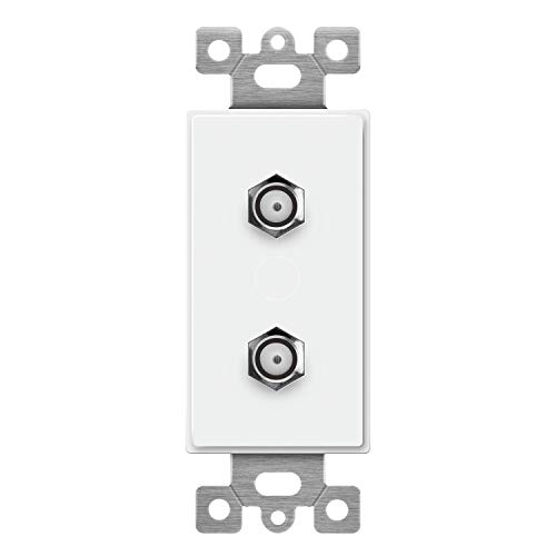 ENERLITES Duplex F-Type Coaxial Connector Wall Jack (Female to Female) Molded-in Voice and Audio/Video, 6506-W, White