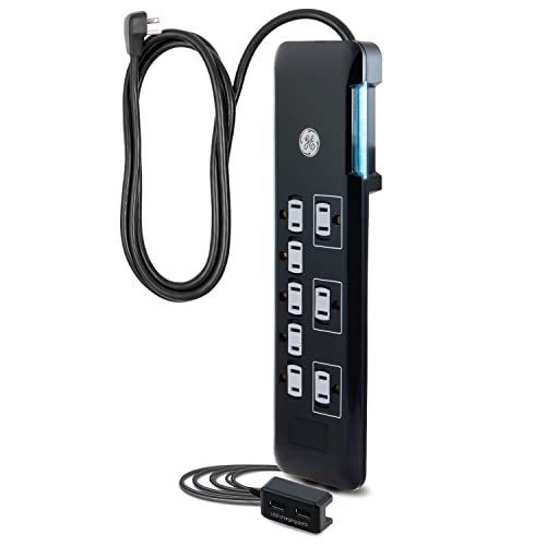 GE UltraPro 8 Outlet Surge Protector with USB Charging Dock, 2 USB Ports, 2160 Joules, 4' Cord, Black, 34117