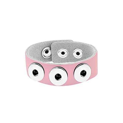 ANDANTE Leder Armband für Chunks Click-Buttons mit Druckknopf-Verschluss (18-22 cm) Rosa