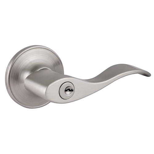 Image of Design House Springdale Keyed Entry Door Lever, Satin Nickel | Surface, Transitional, Brass, Hardware, 700500