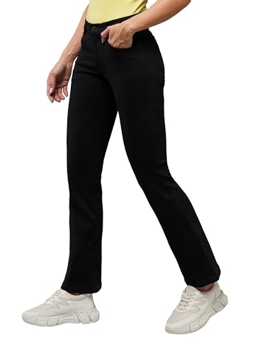 Image of Dolce Crudo Women's Black Wide-Leg High Rise Regular Stretchable Denim Jeans