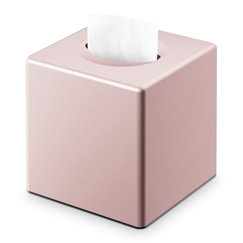 Y-in Hand Tissue Box Cover Modern Square Facial Storage Tissue Box Holder Home Accessories for Bathroom Vanity Countertops Dressers Night Stand Parlors and Office - Pink